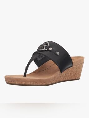 UGG Women's Briella Thong Sandals. They feature a cork wedge heel& black leather